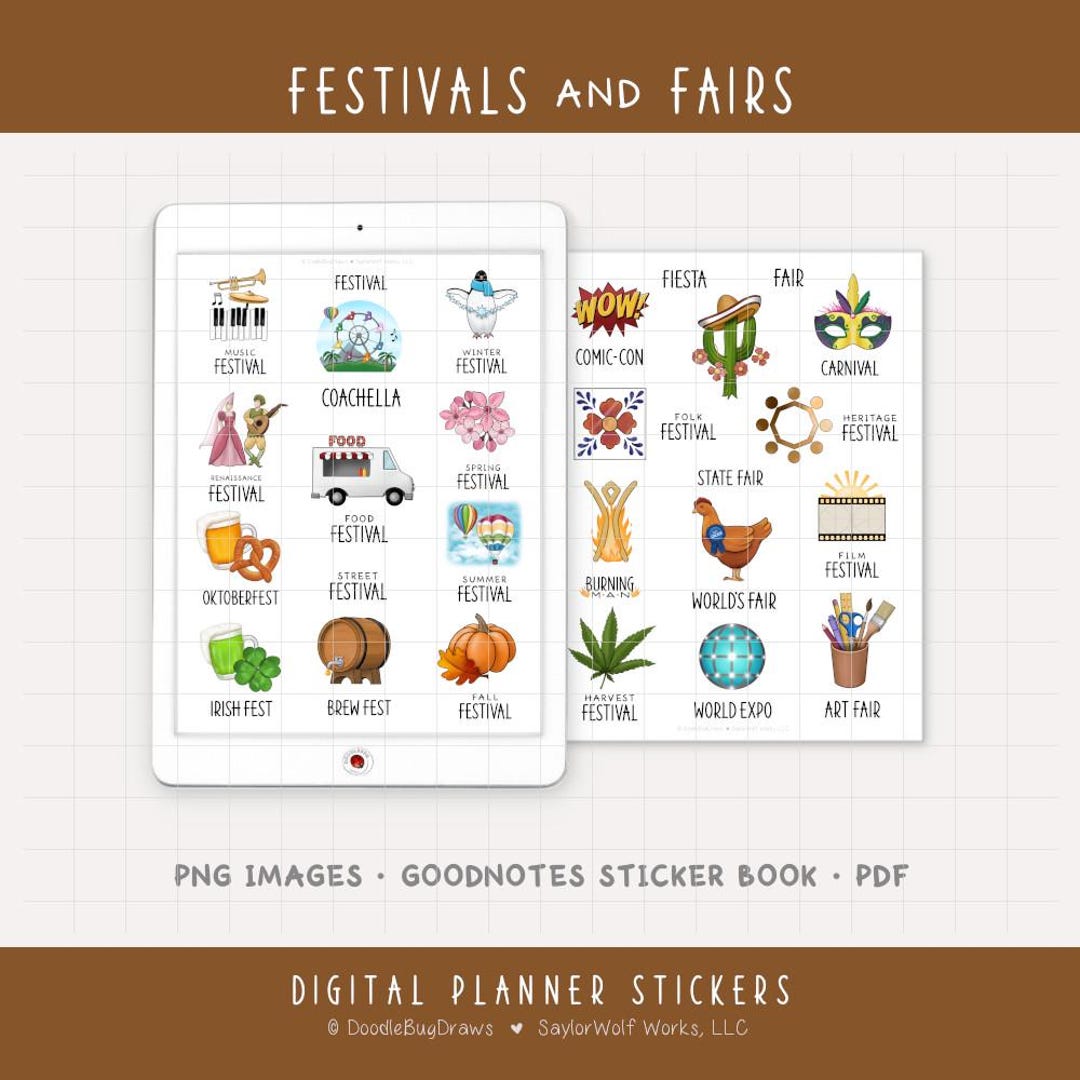 Festivals & Fairs Digital Planner Stickers - Fun Community Events (PNG ...