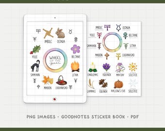 Pegatinas digitales para planificador de la Rueda del Año - Sabbats y Estaciones (PNG, GoodNotes, PDF)