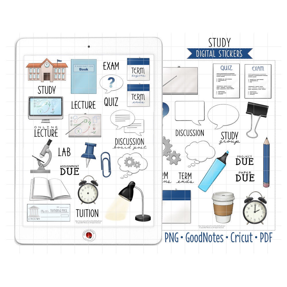 Schüler Digitale Planer Aufkleber, GoodNotes Aufkleber, zugeschnittene PNG, druckbare PDF, Schuljournal Aufkleber, Bildung, Akademische