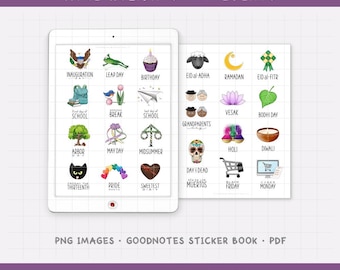 Holidays & Events Digital Planner Stickers - Annual Calendar Icons (PNG, GoodNotes, PDF)