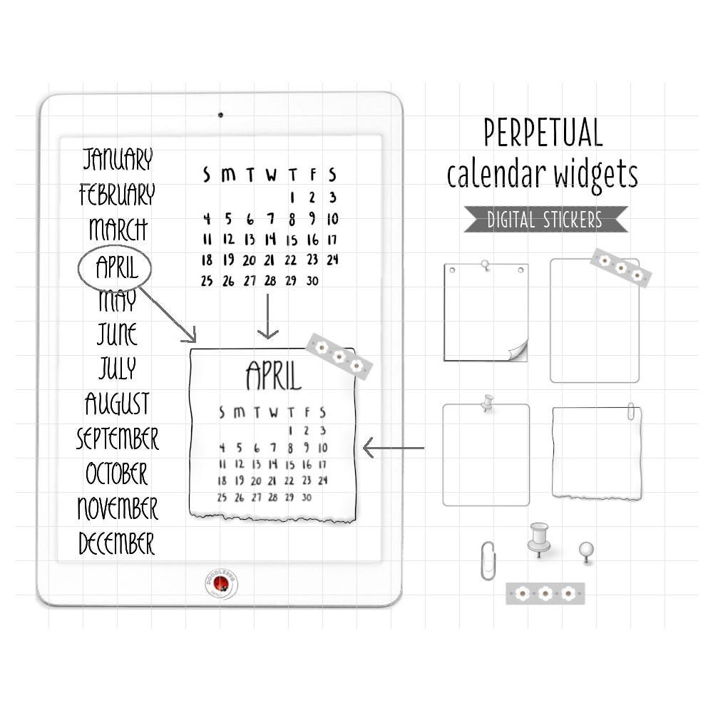 Ewiger Kalender Digitale Planer Aufkleber - Monats-Widgets & Notiz-Hintergründe (GoodNotes, PNG, Cricut, Printable PDF)