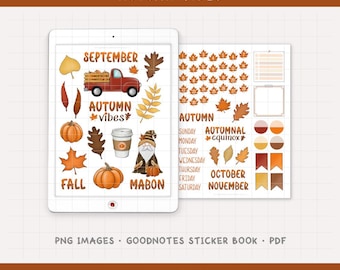 Autumn Vibes - September Monthly Digital Planner Sticker Kit - Fall Calendar Theme (PNG, GoodNotes, PDF)