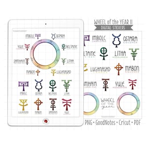 Wheel of the Year Digital Planner Stickers, GoodNotes Stickers, Pre-Cropped PNG, Printable PDF, Pagan Festivals, Seasons Journal Stickers