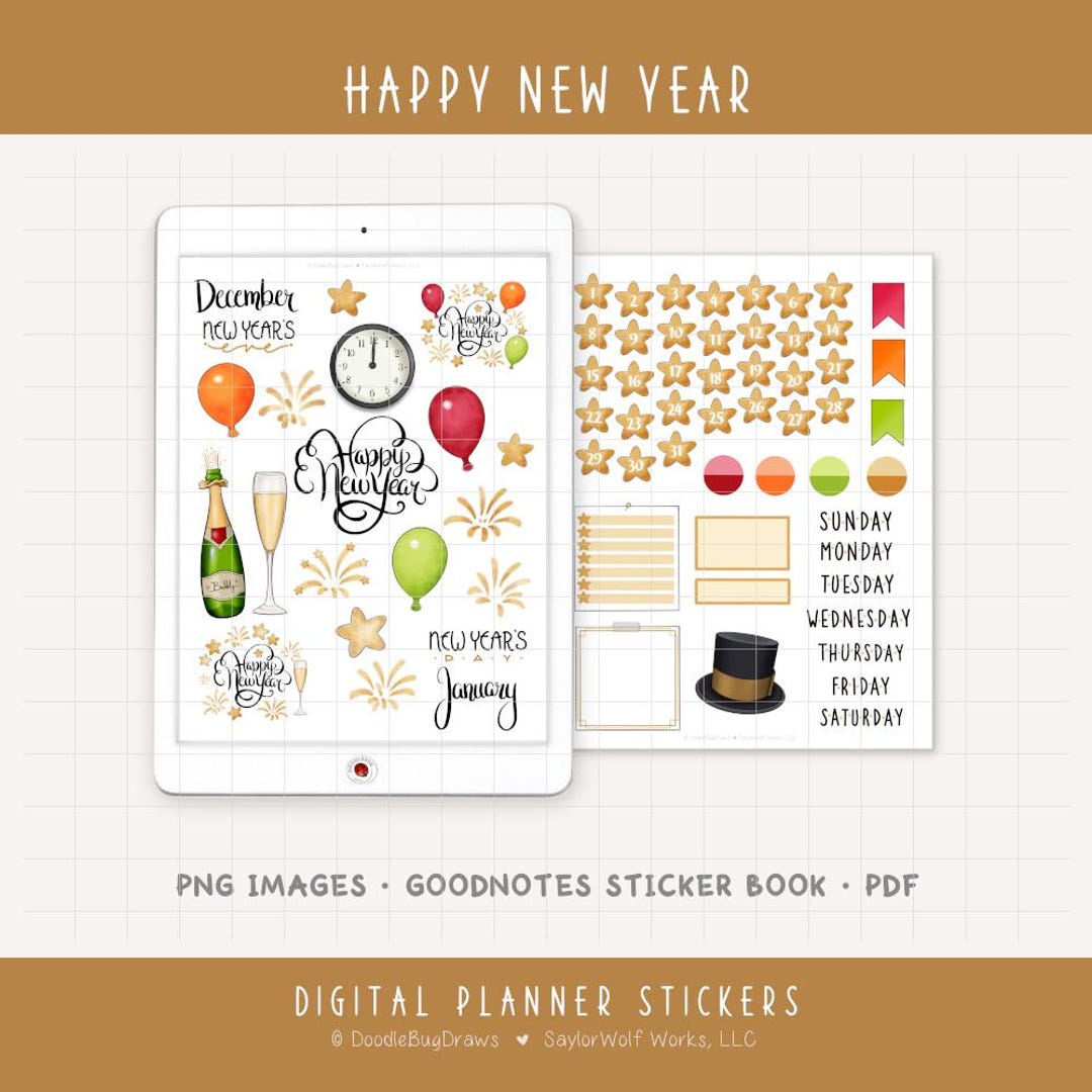 Happy New Year - Monthly Digital Planner Sticker Kit for December ...
