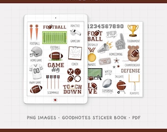 Football Digital Planner Stickers - Game Day, Practice Schedule, Sports Icons (PNG, GoodNotes, PDF)