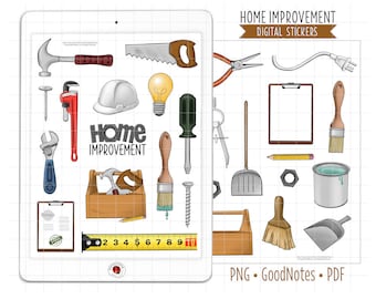 Home Improvement Digital Planner Stickers, GoodNotes Stickers, Pre-Cropped PNG, Printable PDF, Workshop Tools, Handyman Journal Stickers