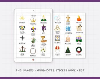 Christian Holidays Digital Planner Stickers - Annual Calendar Icons (PNG, GoodNotes, PDF)