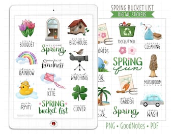 Spring Bucket List Digital Planner Stickers, GoodNotes Stickers, Pre-Cropped PNG, Printable PDF, Fun Spring Checklist, Journal Stickers