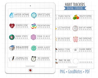 Habit Tracker Digital Planner Stickers, GoodNotes Stickers, Pre-Cropped PNG, Printable PDF, Weekly Self-Care Tracking, Journal Stickers