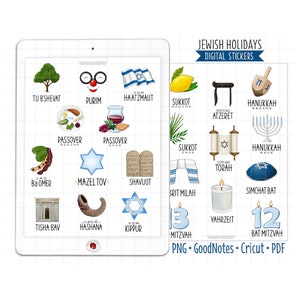 Jewish Holidays Digital Planner Stickers - Annual Calendar Icons (GoodNotes, PNG, Cricut, Printable PDF)