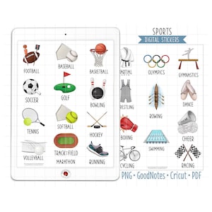 Sports Digital Planner Stickers, GoodNotes Stickers, Pre-Cropped PNG, Printable PDF, Fitness, Recreation, Leagues, Journal Stickers