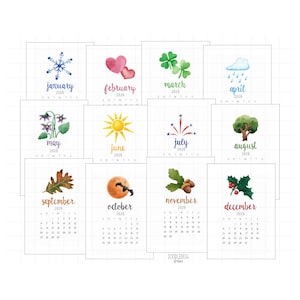 2025-2026 Seasonal Mini Calendars | 24 Months | 5x7, 4x6, Business Card | Printable PDF, PNG Images, Digital Planner Stickers