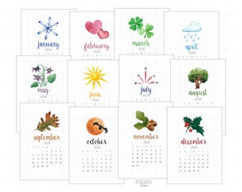 2025-2026 Seasonal Mini Calendars | 24 Months | 5x7, 4x6, Business Card | Printable PDF, PNG Images, Digital Planner Stickers