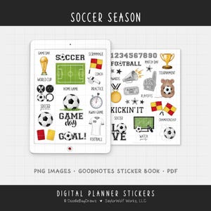 Digitala planeringsdekaler för fotboll - Matchdag, träningsschema, sportikoner (PNG, GoodNotes, PDF)