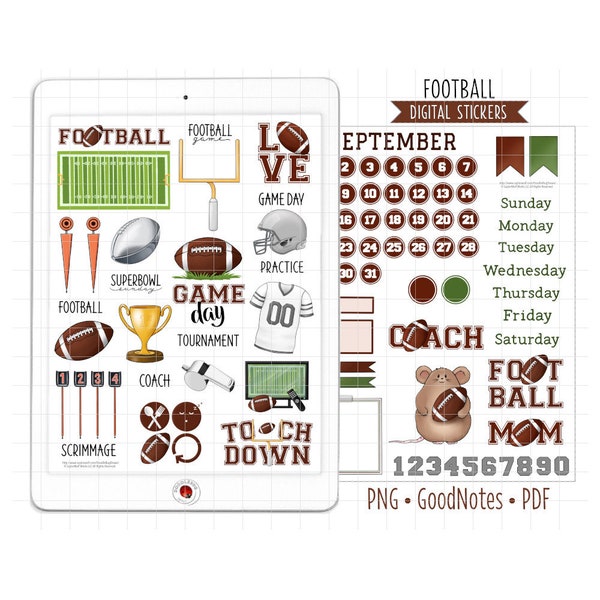 Football Digital Planner Stickers, Sports Monthly Kit, GoodNotes Stickers, Pre-Cropped PNG, Printable PDF, Game Day Journal Stickers