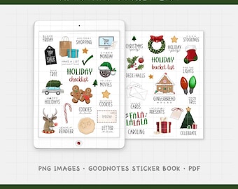 Christmas Bucket List Digital Planner Stickers - Holiday Activity Icons (PNG, GoodNotes, PDF)