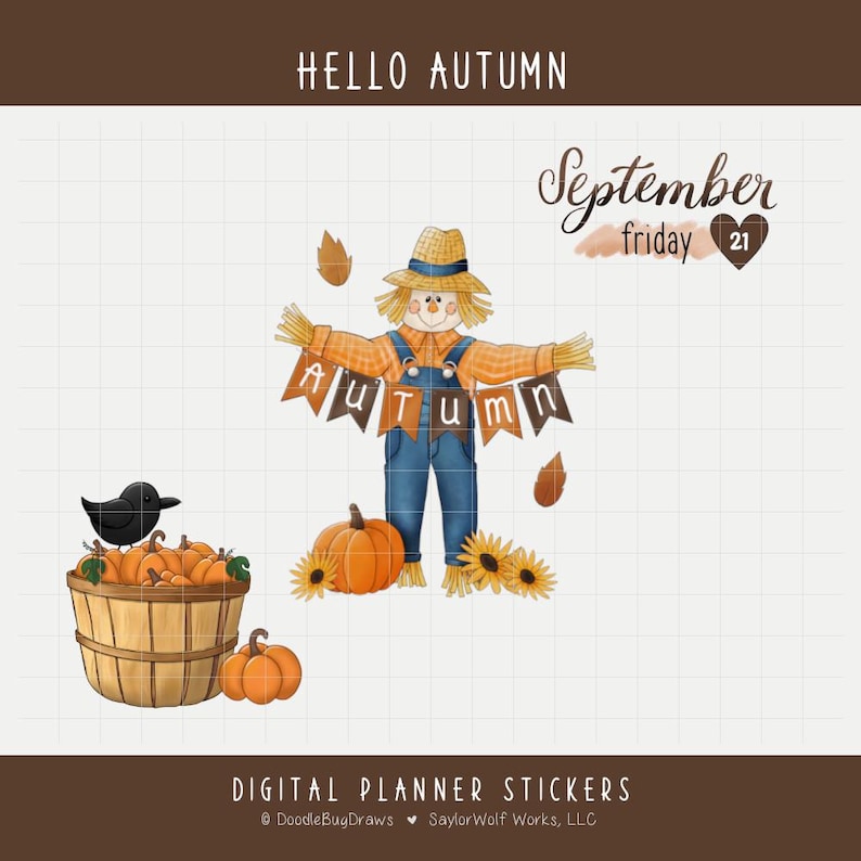 Hello Autumn Monthly Digital Planner Sticker Kit for September, October ...
