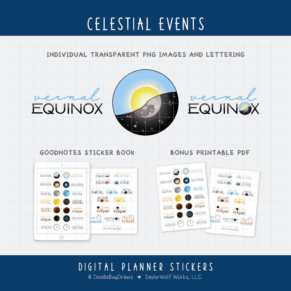 Celestial Events Digital Planner Stickers – Moon Phases, Eclipses ...