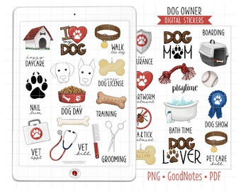 Dog Owner Digital Planner Stickers, GoodNotes Stickers, Pre-Cropped PNG, Printable PDF, Pet Care, Dog Lover, Vet Reminders, Journal Stickers