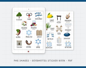 Jewish Holidays Digital Planner Stickers - Annual Calendar Icons (PNG, GoodNotes, PDF)