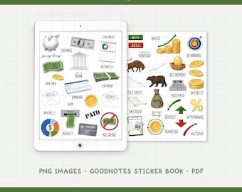Money Digital Planner Stickers - Banking, Budgeting, & Financial Planning (PNG, GoodNotes, PDF)