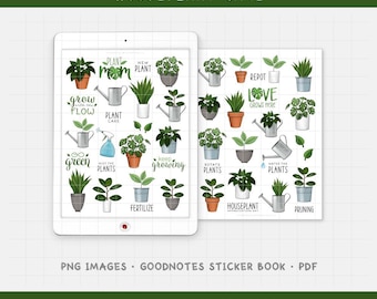 Houseplant Care Digital Planner Stickers - Potted Plant Icons (PNG, GoodNotes, PDF)