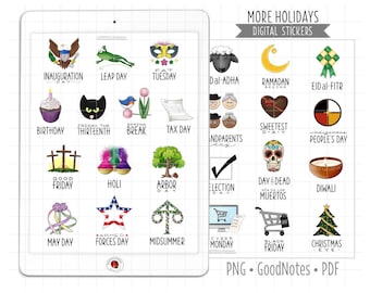 Holidays II Digital Planner Stickers, GoodNotes Stickers, Pre-Cropped PNG, Printable PDF, Annual Calendar Icons, Journal Stickers