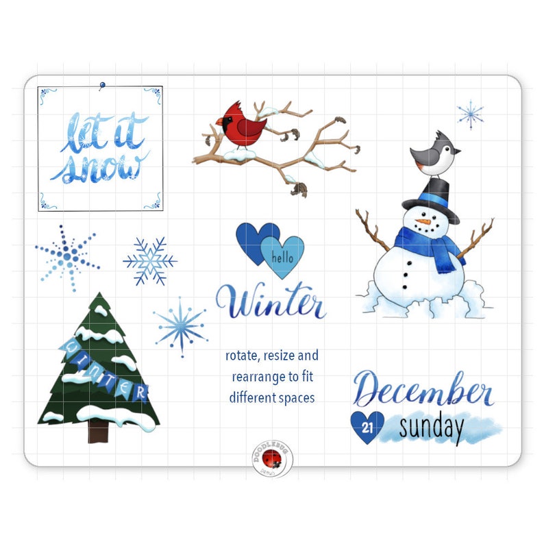 Winter Digital Planner Stickers, December Monthly Kit, GoodNotes Stickers, Pre-Cropped PNG, Printable PDF, Snowflakes Journal Stickers image 4