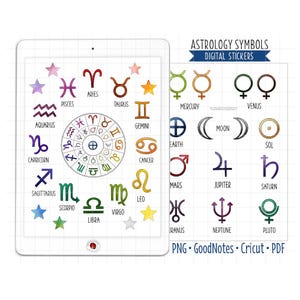 Astrology Symbols Digital Planner Stickers - Zodiac Glyph Icons (GoodNotes, PNG, Cricut, Printable PDF)
