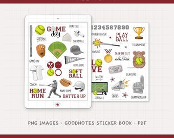 Softball Digital Planner Stickers - Game Day, Practice Schedule, Sports Icons (PNG, GoodNotes, PDF)