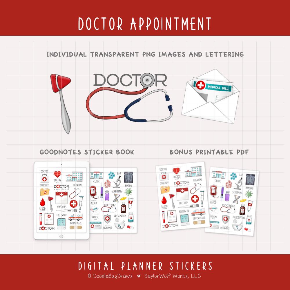 Doctor Appointment Digital Planner Stickers - Health and Medical Icons ...