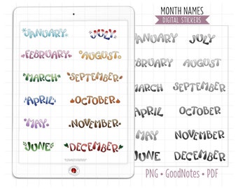 Handwritten Month Names, GoodNotes Stickers, Digital Bullet