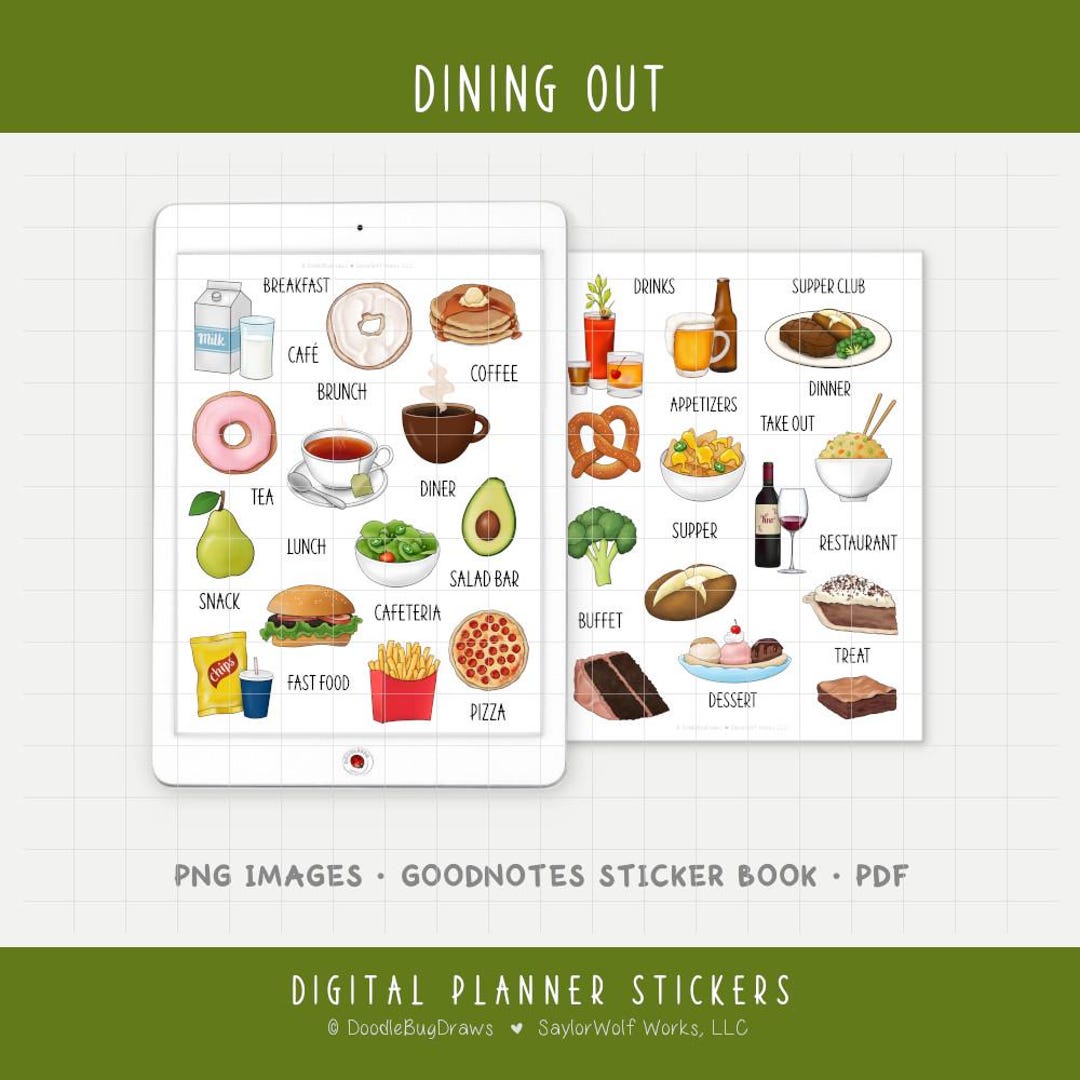Dining Out Digital Planner Stickers - Meals & Snacks - Food Icons (PNG ...