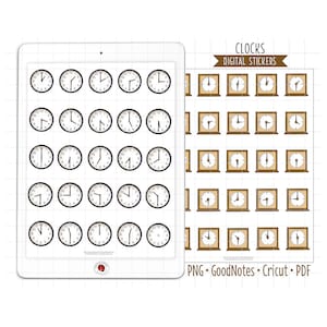 Clock Digital Planner Stickers - Visual Appointment Time Reminders (GoodNotes, PNG, Cricut, Printable PDF)