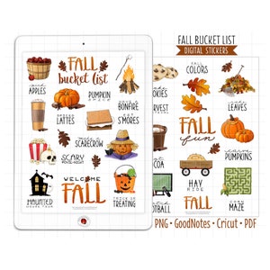 Fall Bucket List Digital Planner Stickers, GoodNotes Stickers, Pre-Cropped PNG, Fun Autumn Checklist, Printable Journal Stickers
