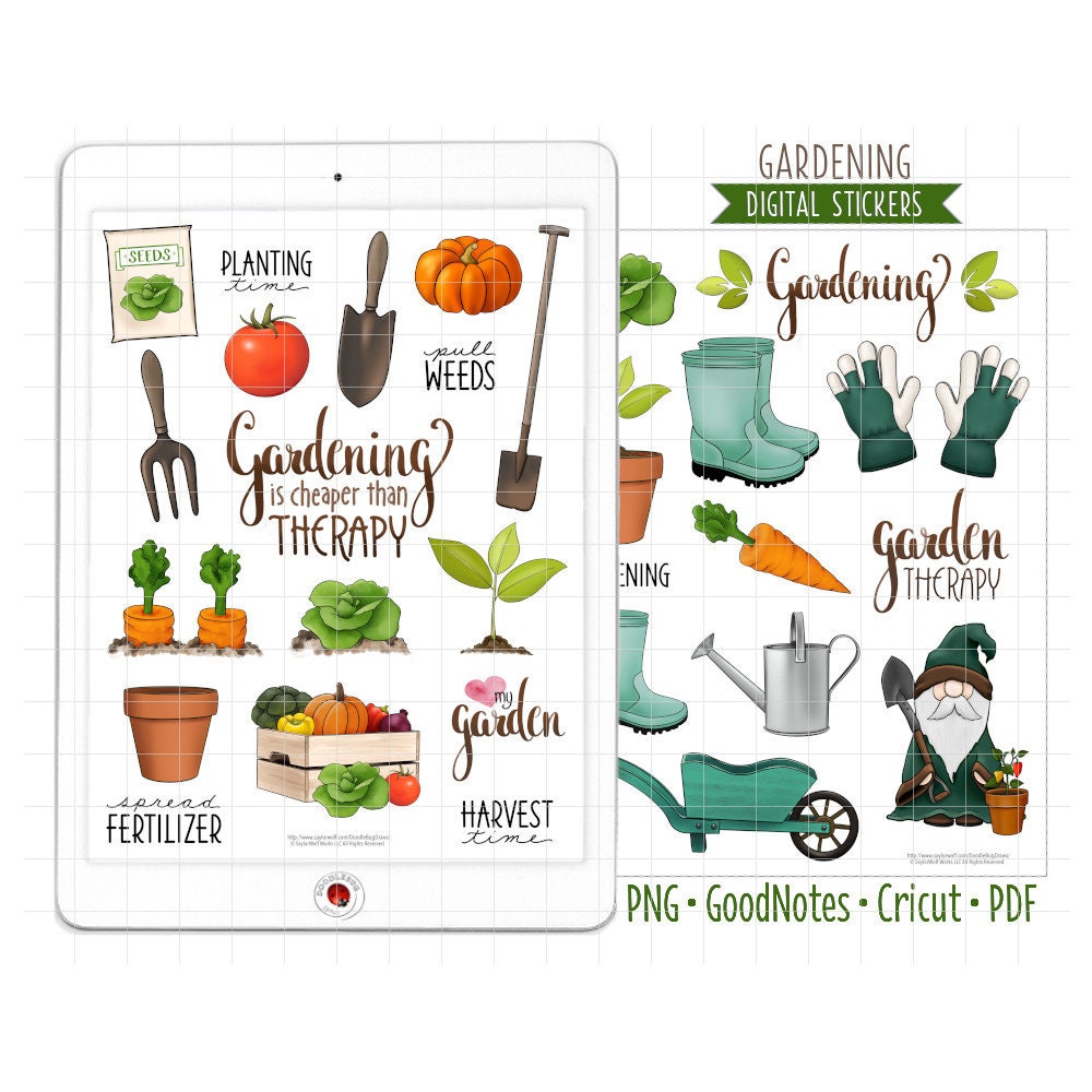 Gardening Digital Planner Stickers - Planting, Harvest, Garden Care Icons  (goodnotes, PNG, Cricut, Printable PDF) - Etsy, image size:1000x1000