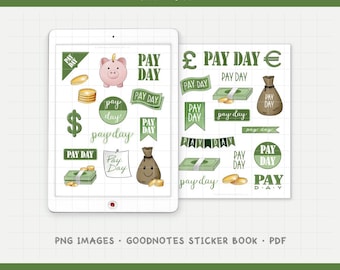 Pay Day Digital Planner Stickers - Money Icons (PNG, GoodNotes, PDF)