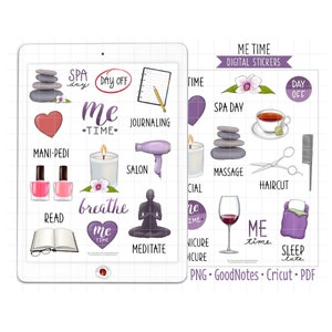 Me Time, Self Care Digital Planner Stickers, GoodNotes Stickers, Pre-Cropped PNG, Printable PDF, Day Off, Spa Day, Relax, Journal Stickers