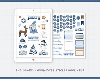 Winter Wonderland - January Monthly Digital Planner Sticker Kit - Seasonal Calendar Theme (PNG, GoodNotes, PDF)