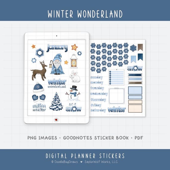 Winter Wonderland - January Monthly Digital Planner Sticker Kit - Seasonal Calendar Theme (PNG, GoodNotes, PDF)