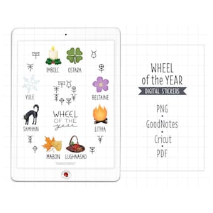 Wheel of the Year, Seasons Digital Planner Stickers, GoodNotes Stickers, Pre-Cropped PNG, Printable PDF, Pagan Festivals, Journal Stickers
