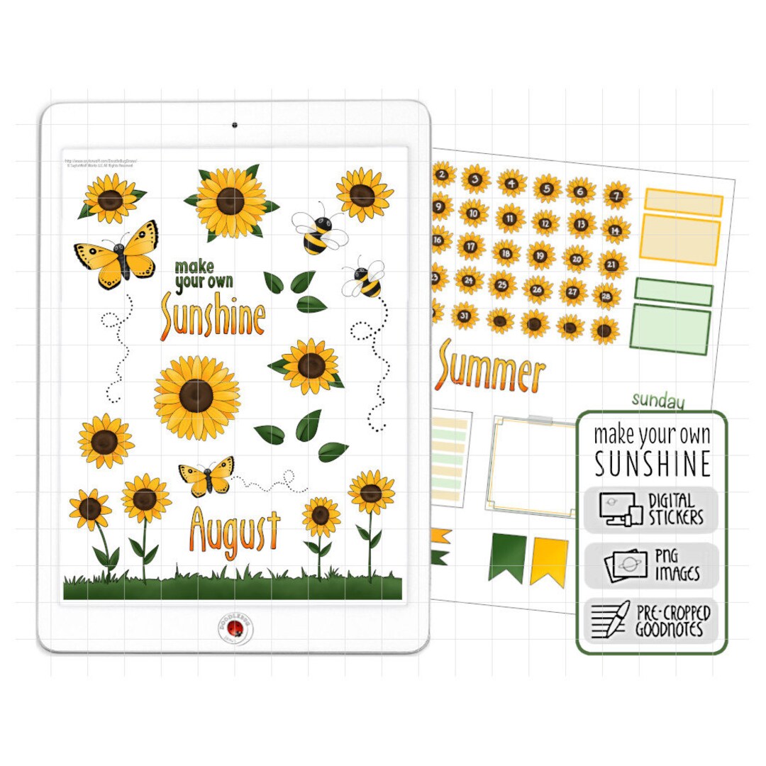 Sunflowers Digital Planner Stickers August Monthly Kit - Etsy