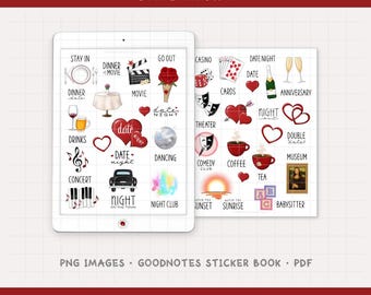 Date Night Digital Planner Stickers - Evening Activities & Special Occasion Icons (PNG, GoodNotes, PDF)