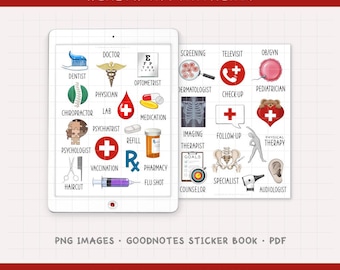 Health Appointments Digital Planner Stickers - Wellness and Medical Icons (PNG, GoodNotes, PDF)