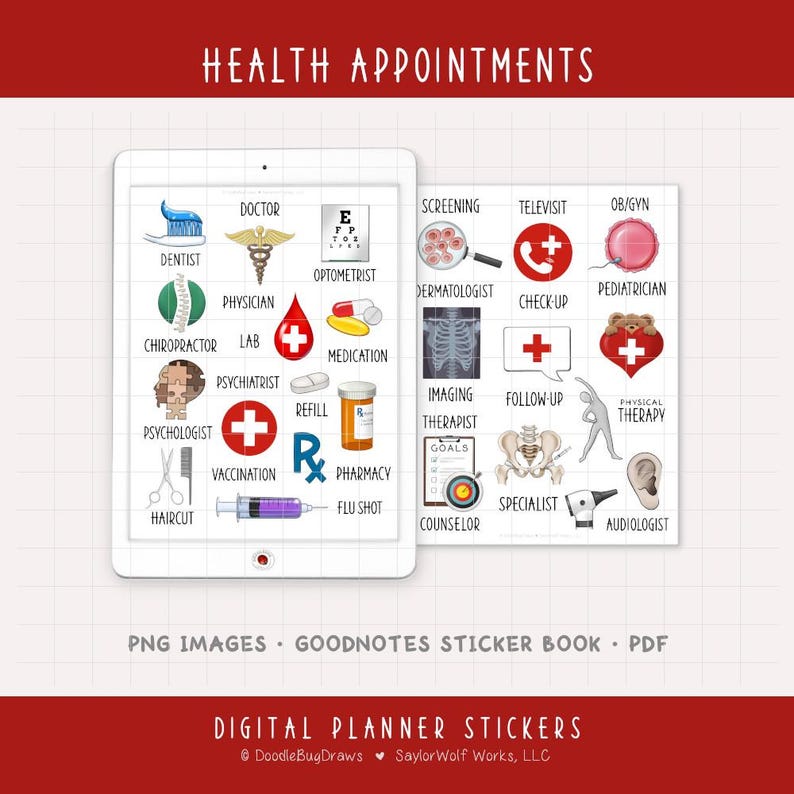 Health Appointments Digital Planner Stickers - Wellness and Medical ...