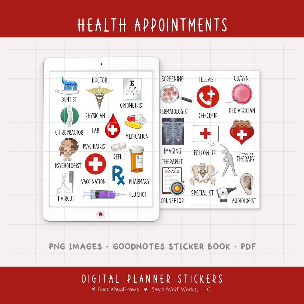 Health Appointments Digital Planner Stickers - Wellness and Medical ...