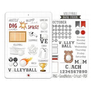 Volleyball Digital Planner Stickers, Sports Monthly Kit, GoodNotes Stickers, Pre-Cropped PNG, Printable PDF, Game Day Journal Stickers