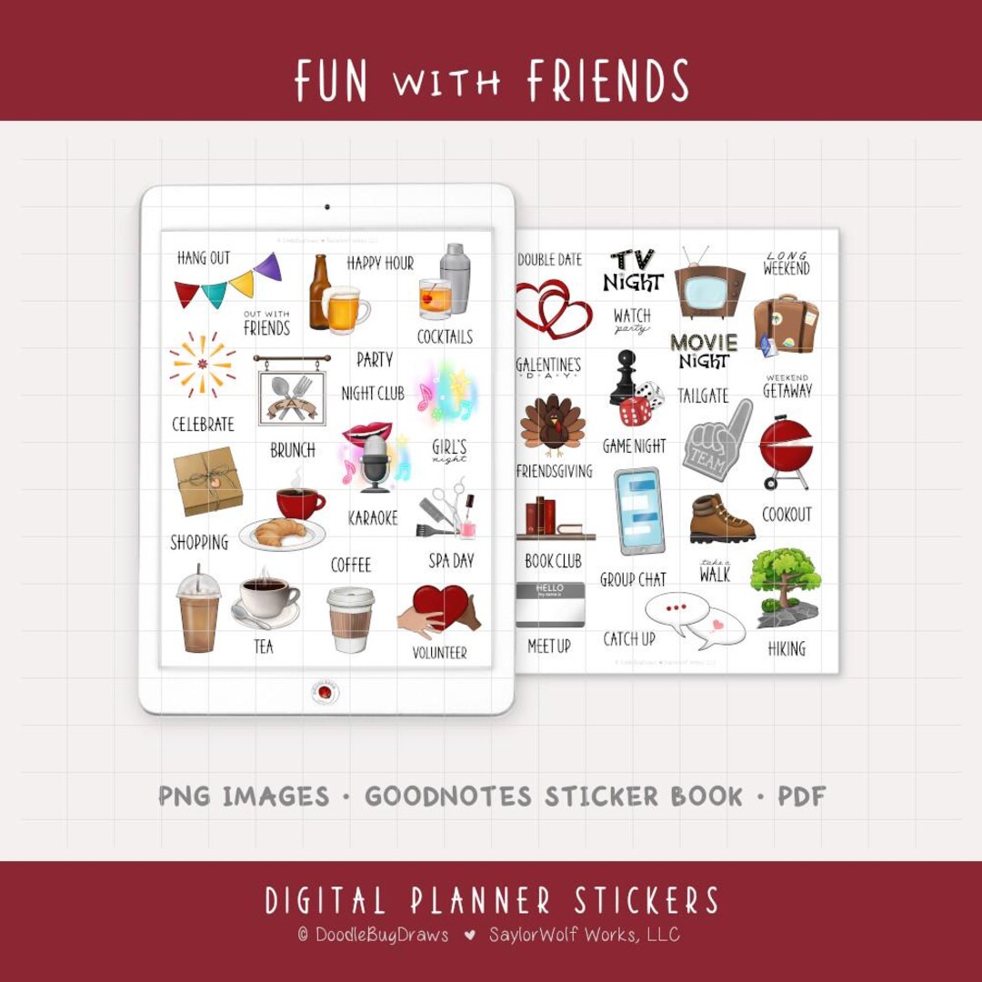 Fun With Friends Digital Planner Stickers - Social Life Icons (PNG ...