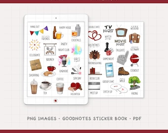 Fun with Friends Digital Planner Stickers - Social Life Icons (PNG, GoodNotes, PDF)