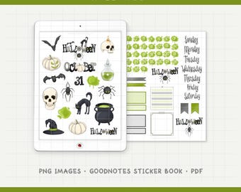 Halloween - October Monthly Digital Planner Sticker Kit - Witch Potion Calendar Theme (PNG, GoodNotes, PDF)
